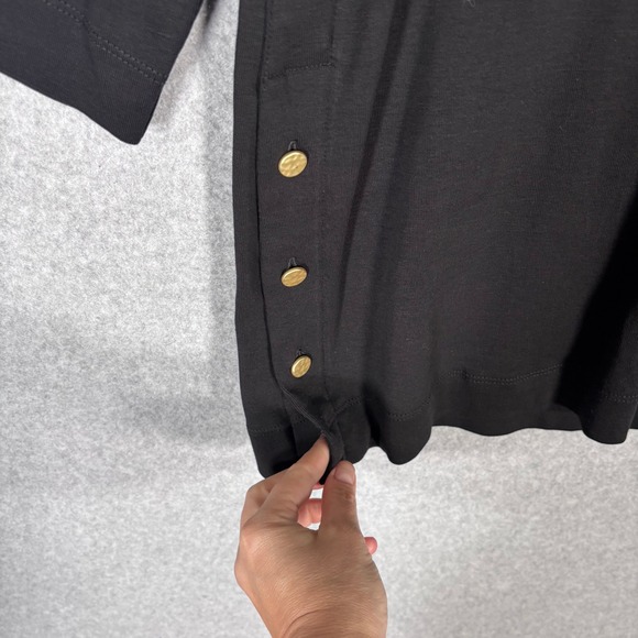 Chicos Tunic Top Medium PIma Cotton Gold Buttons Jersey Stretch Lagenlook Artsy - Picture 4 of 12